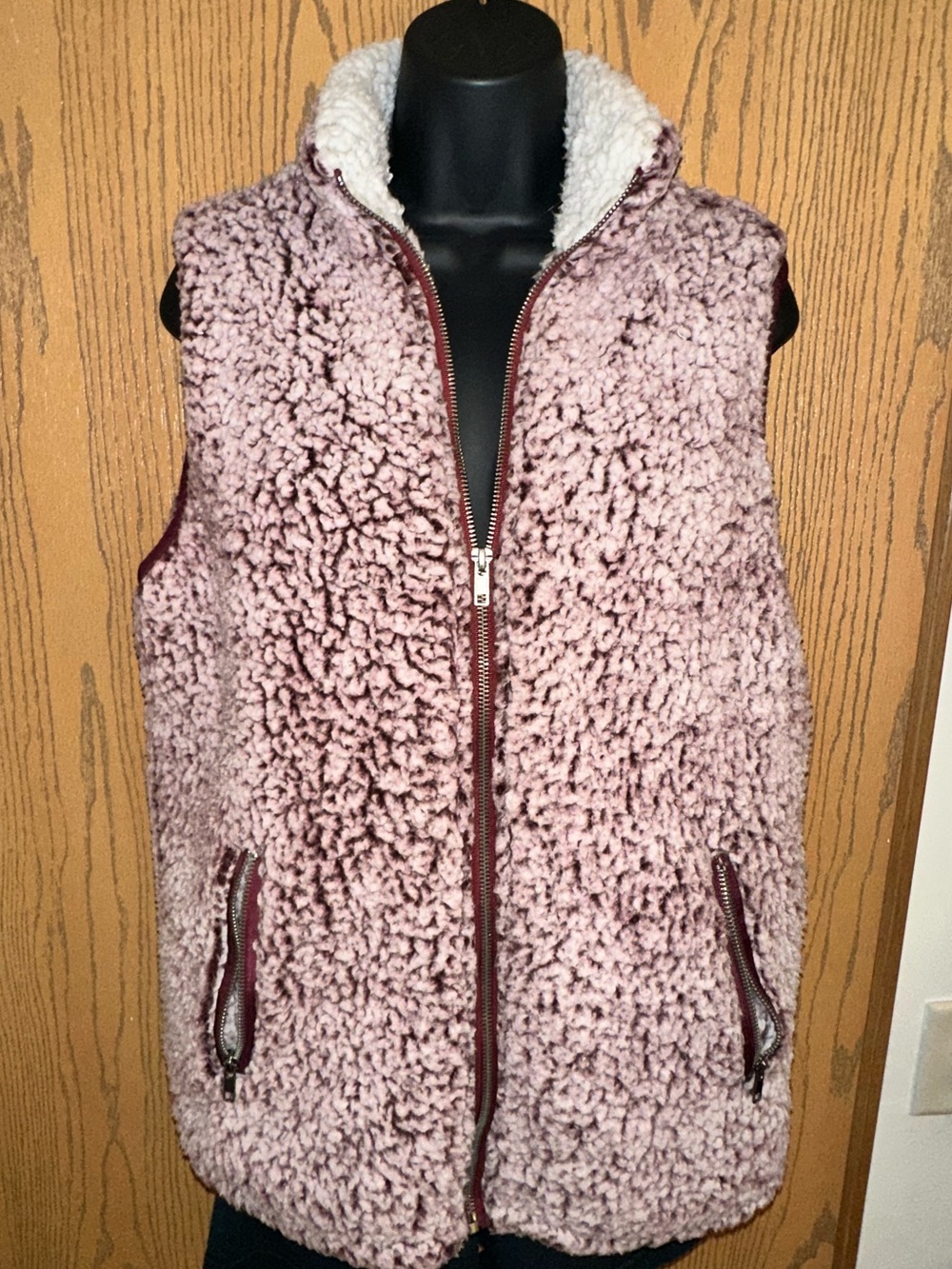 Thread & Supply Plush Sherpa Vest in Dusty Pink with Cream Collar